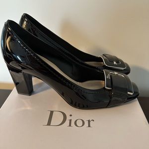 Dior patent black block heel square toe pumps - barely worn - w box &dust bag